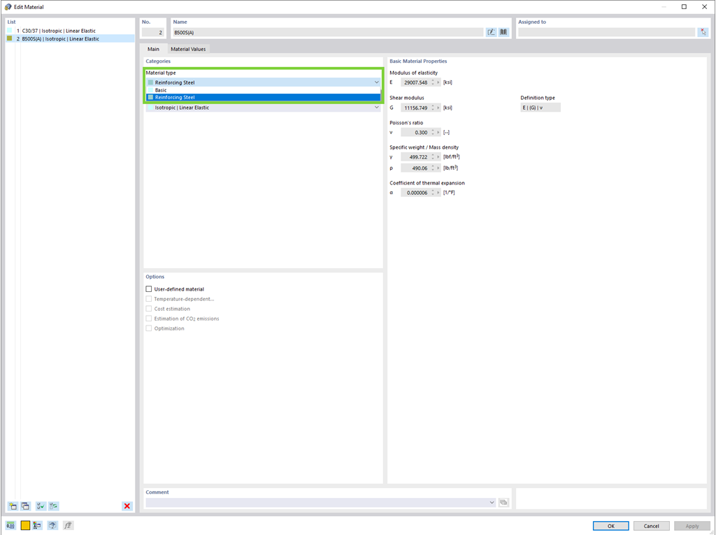 Material Type Control