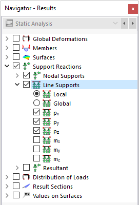 Selecting Line Support Results in Navigator
