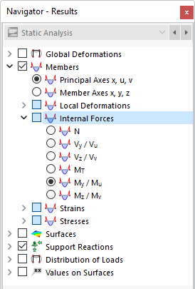 Selecting Member Internal Forces in Navigator