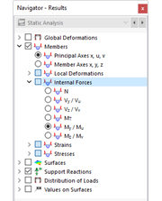 Selecting Member Internal Forces in Navigator