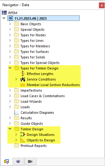 Categories for Timber Design in Navigator - Data
