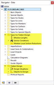 Categories for Timber Design in Navigator - Data