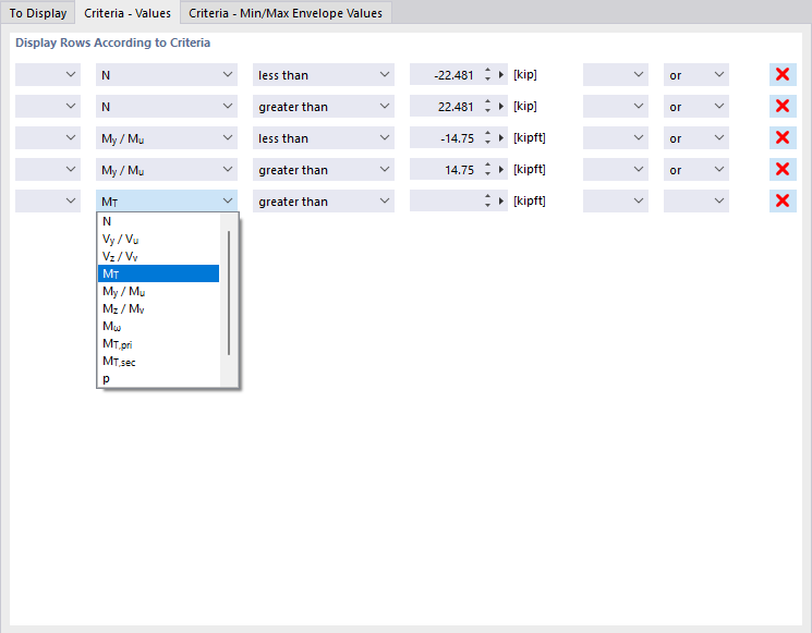 Defining Criteria for Table Output
