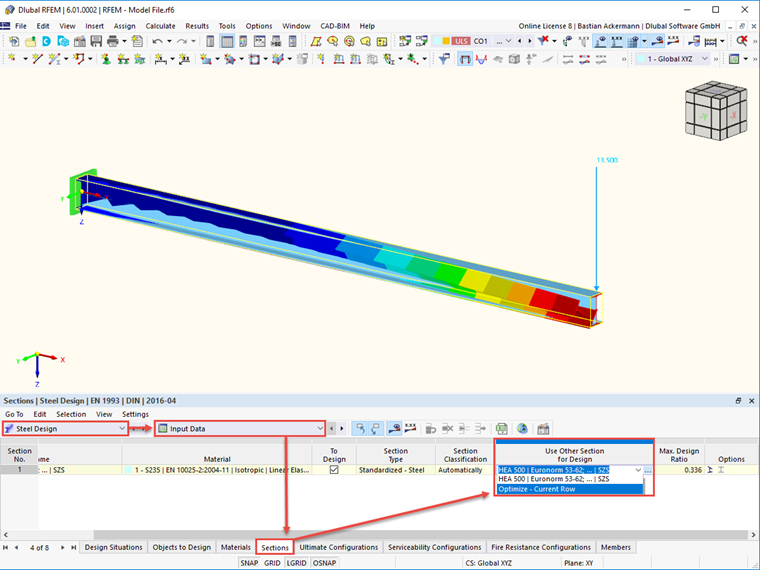 FAQ 005130 | How can I optimize cross-sections within the steel design?