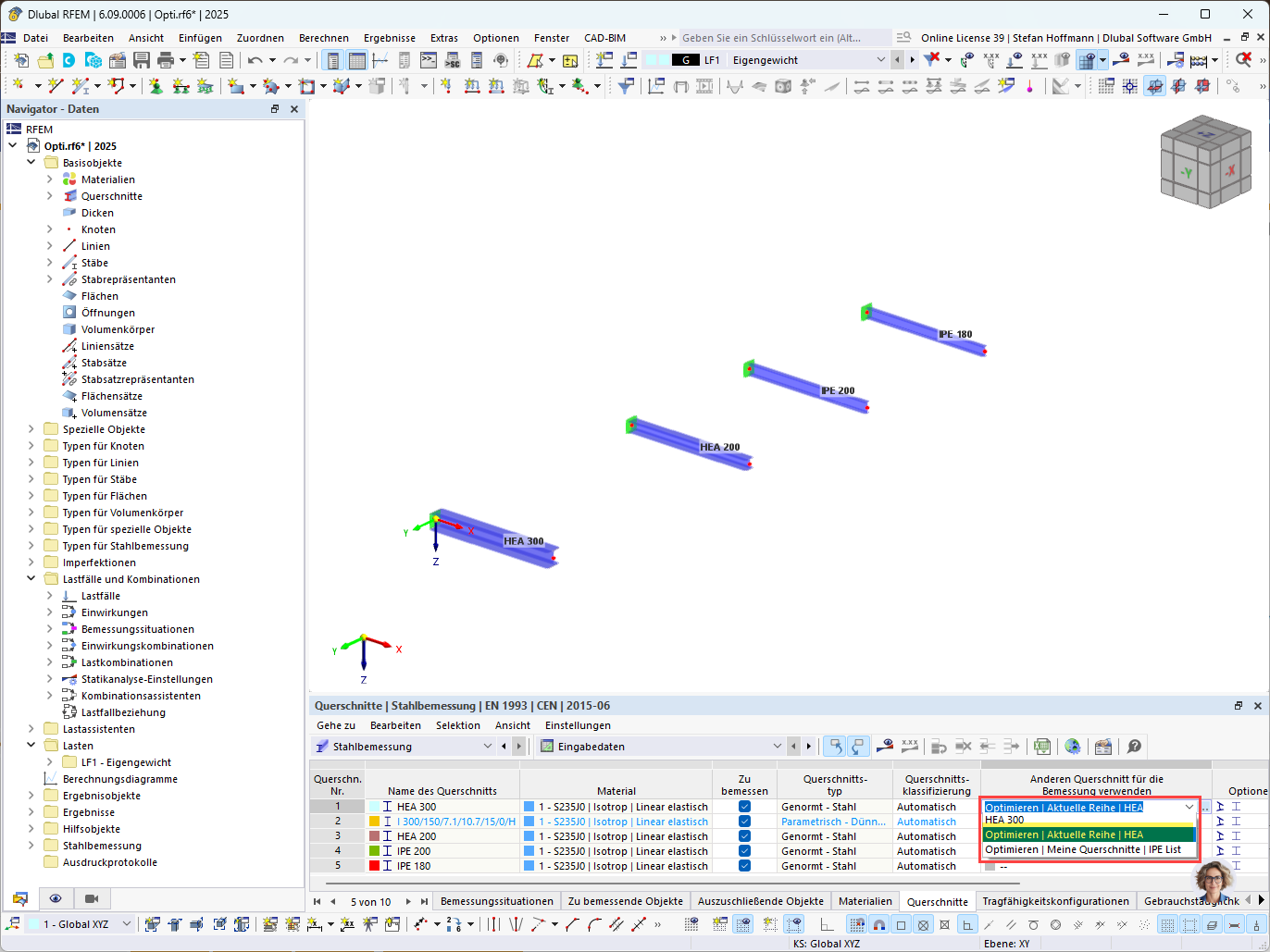 Cross-Section Optimization in Steel Design in RFEM
