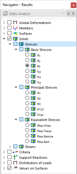 Selecting Solid Stresses in Navigator