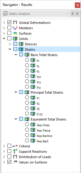 Selecting Solid Strains in Navigator