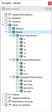 Selecting Solid Strains in Navigator