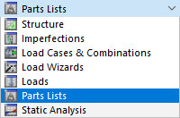 Selecting "Parts Lists" Category 