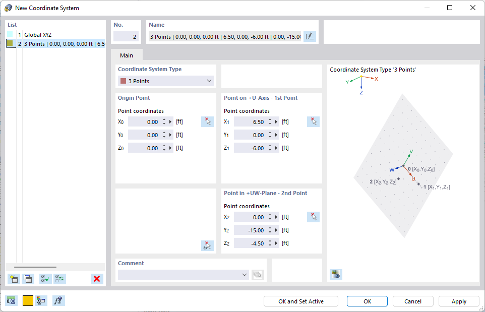 Dialog Box "New Coordinate System"