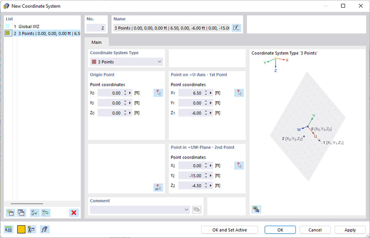 Dialog Box "New Coordinate System"