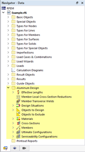 Categories for Aluminum Design in Navigator – Data