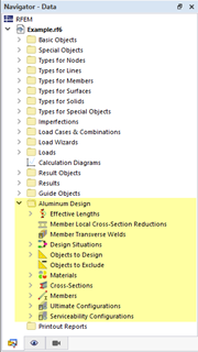 Categories for Aluminum Design in Navigator – Data