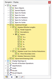 Display options of Aluminum Design in Navigator – Display