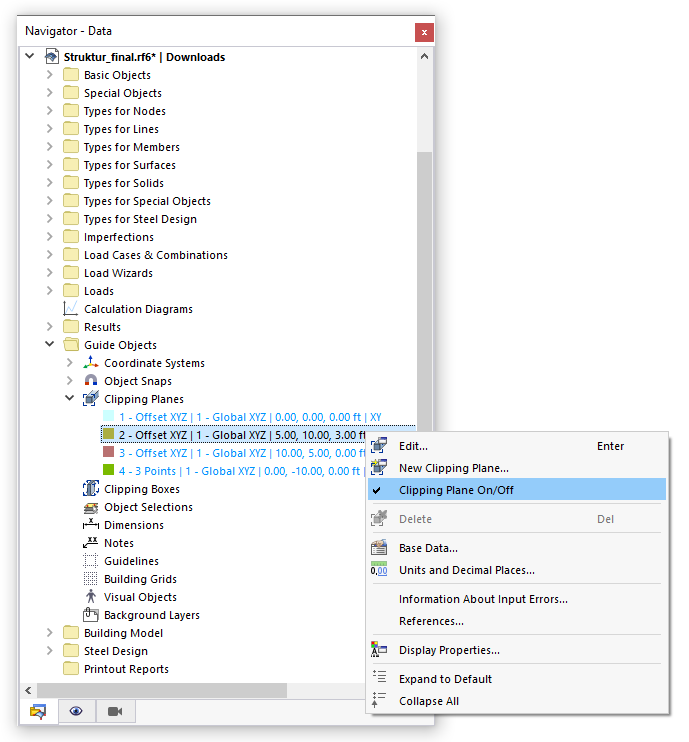 Switching Clipping Plane on and off via Shortcut Menu