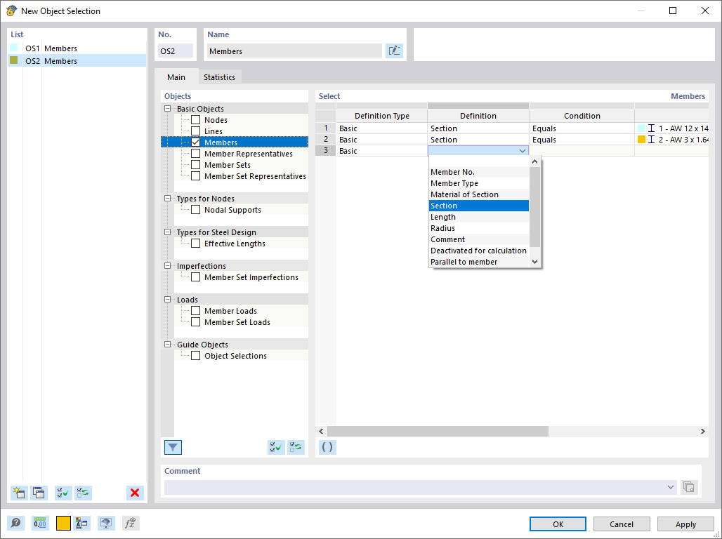 Dialog Box "New Object Selection"