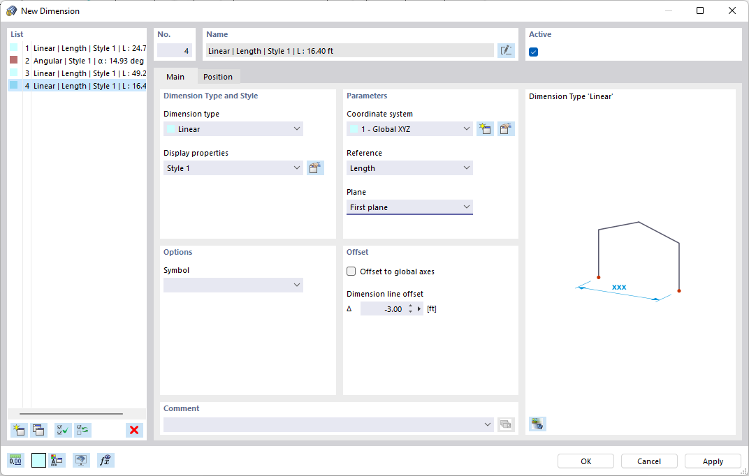 Dialog Box "New Dimension"