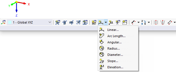 Dimension Buttons in CAD Toolbar