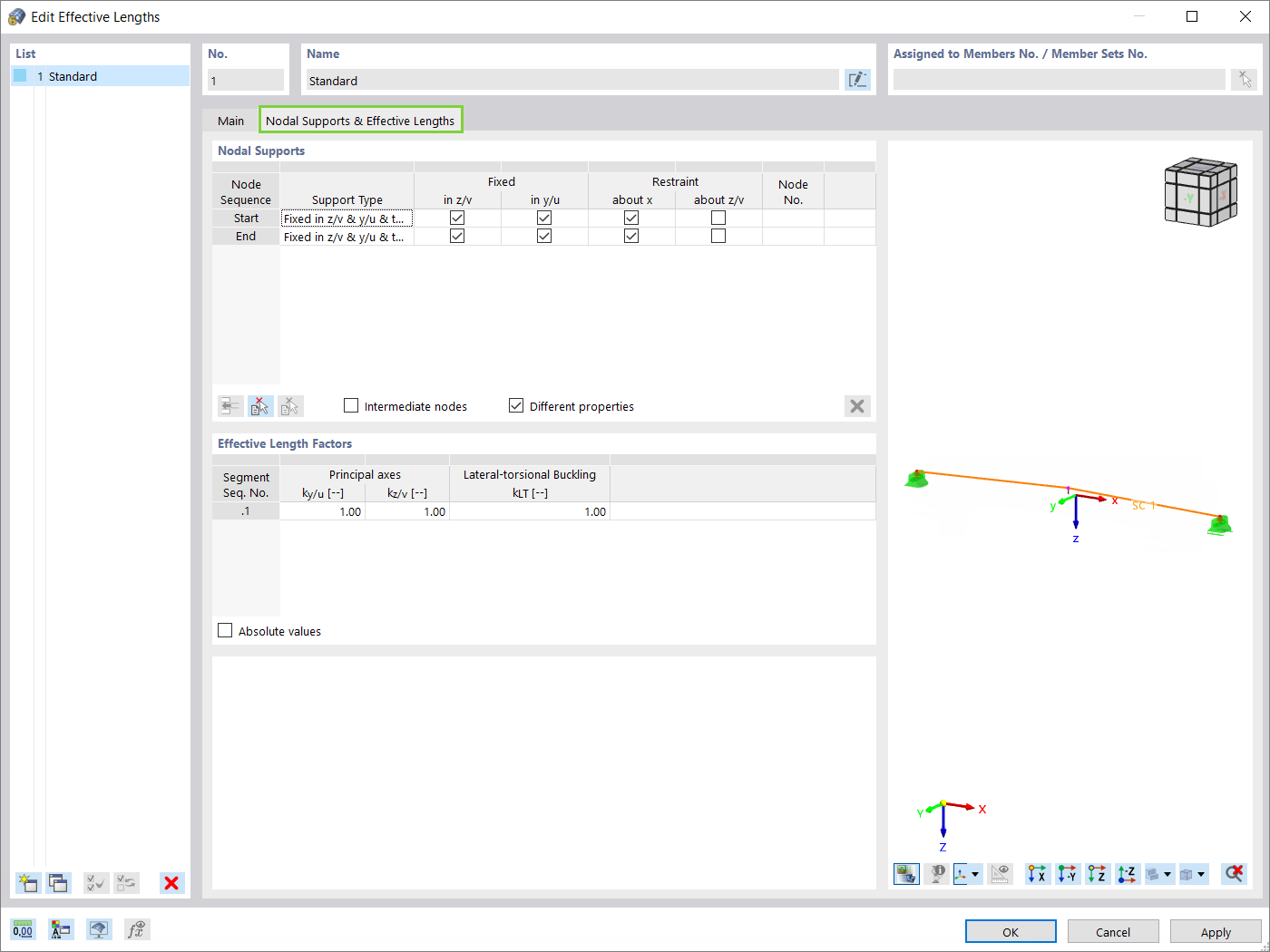 Tapered and curved timber member design with illustrated nodal supports and effective lengths within structural analysis software.