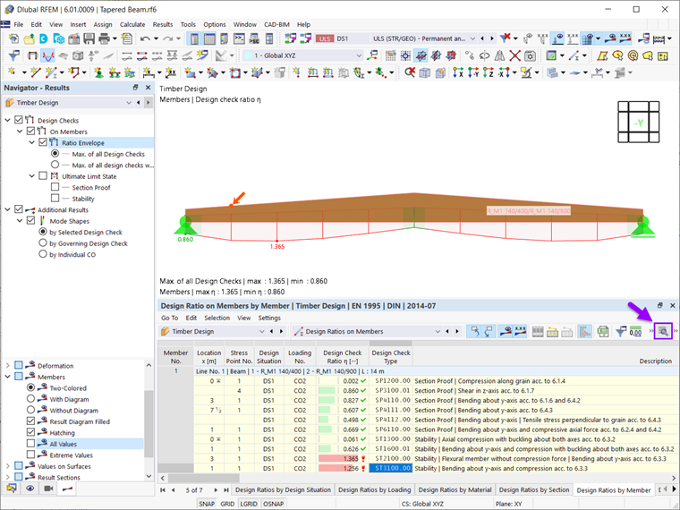 Results from the design of tapered and curved timber members using structural analysis software.