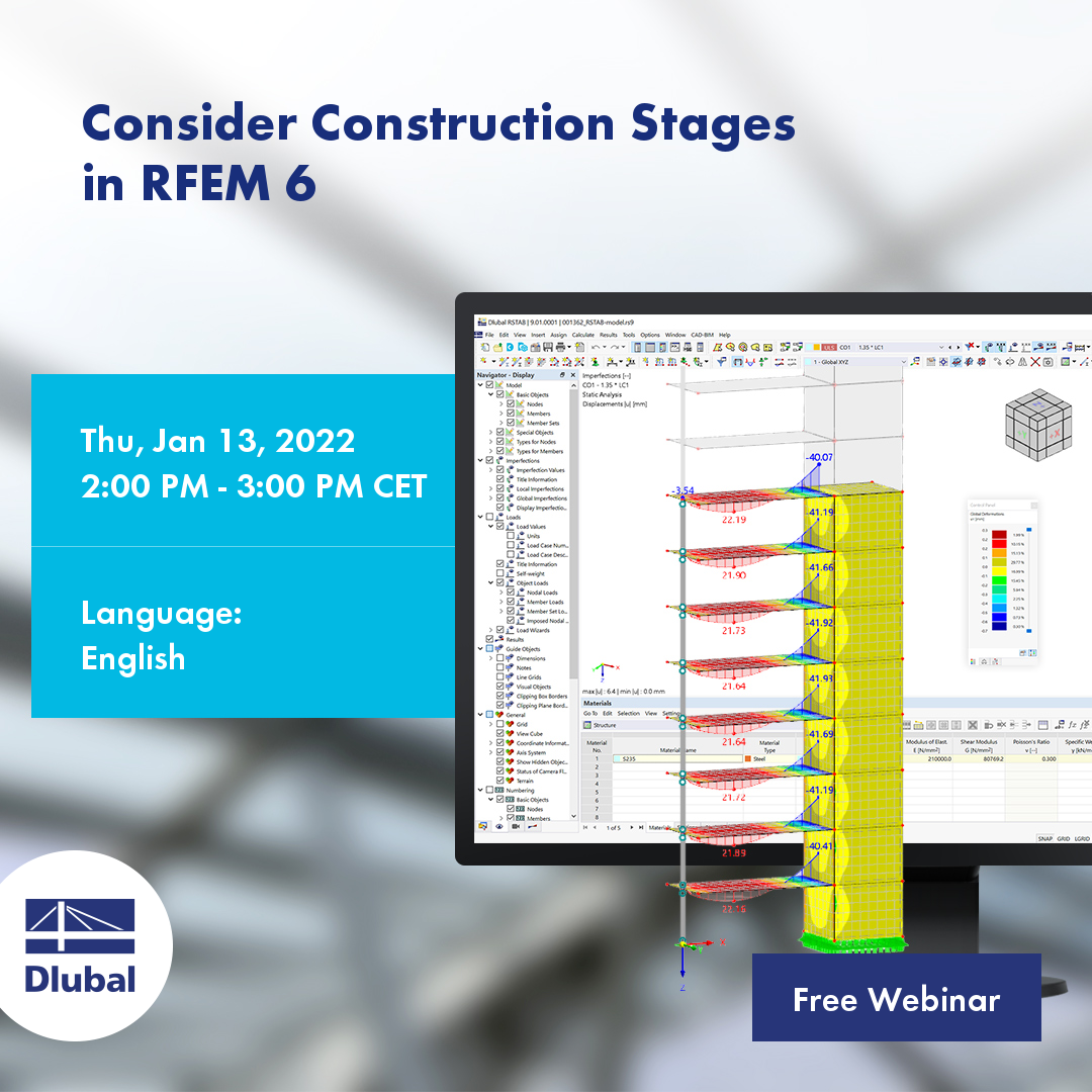 Free Webinar | Consider Construction Stages in RFEM 6 | January 13, 2022