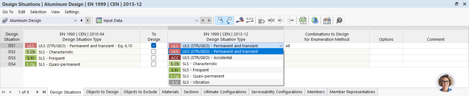 Assignment of design situation type for aluminum design according to EN 1999