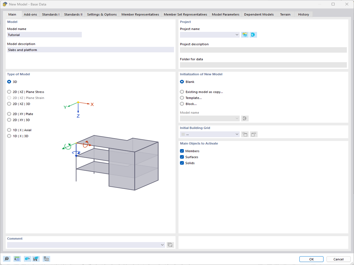 "New Model - Base Data" dialog box