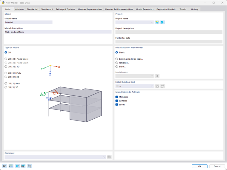 "New Model - Base Data" dialog box