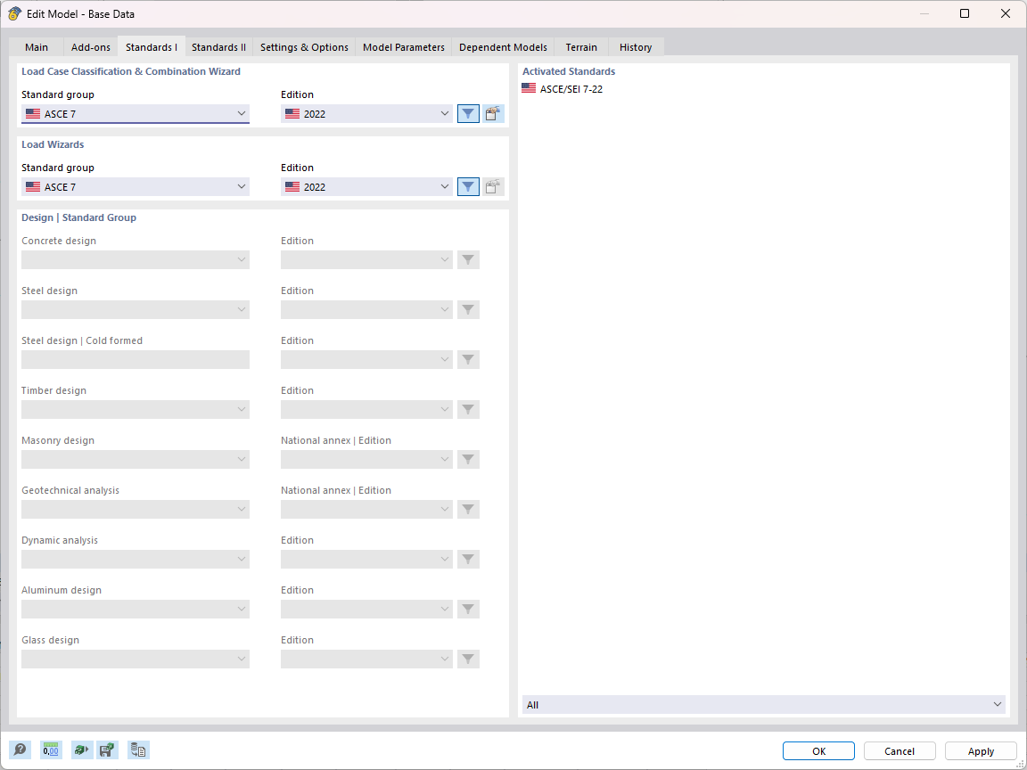 'Standards' for Load Case Combinations and Load Wizards