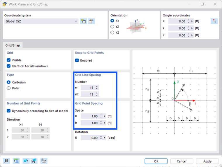 "Work Plane and Grid/Snap" dialog box
