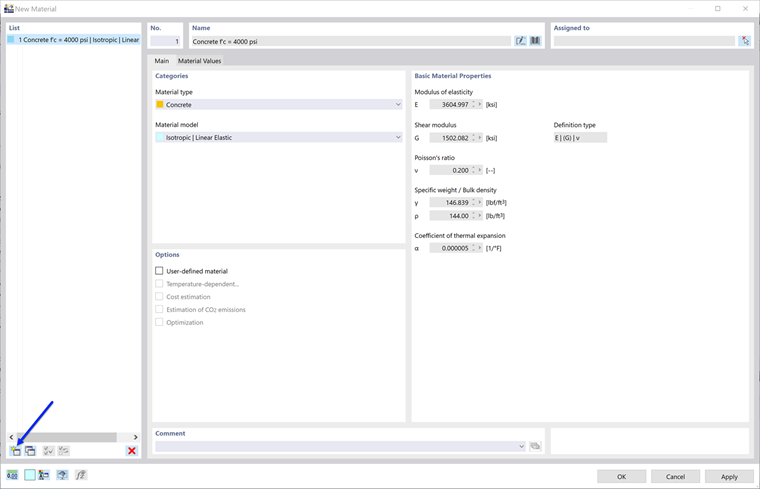 'New Material' Dialog Box