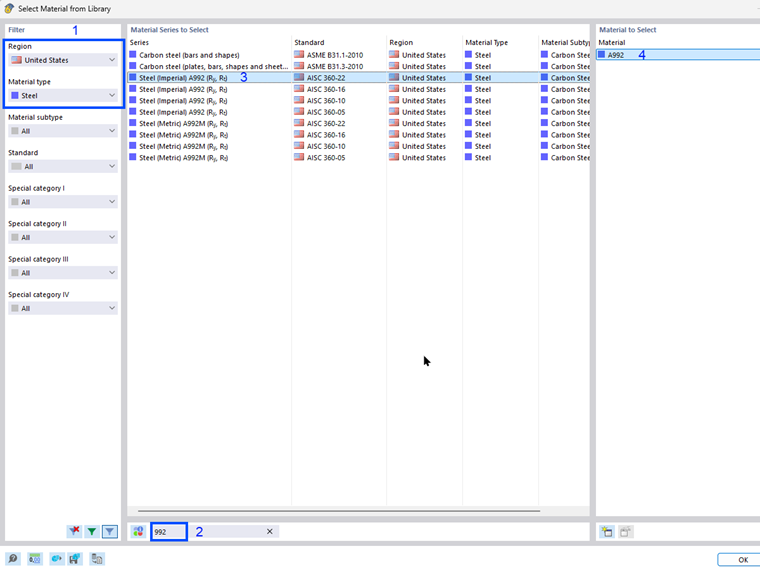 Selecting Steel Material in Library