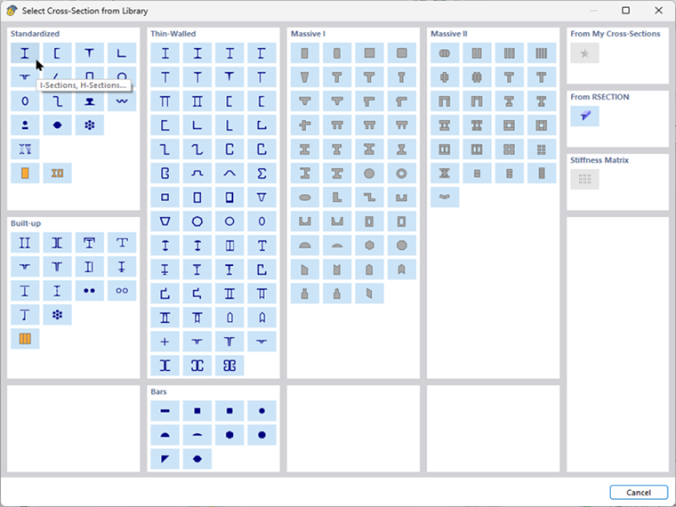 Standardized Steel Cross-Sections in Library