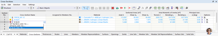 Defining W 8x18 in "Cross-Sections" Table