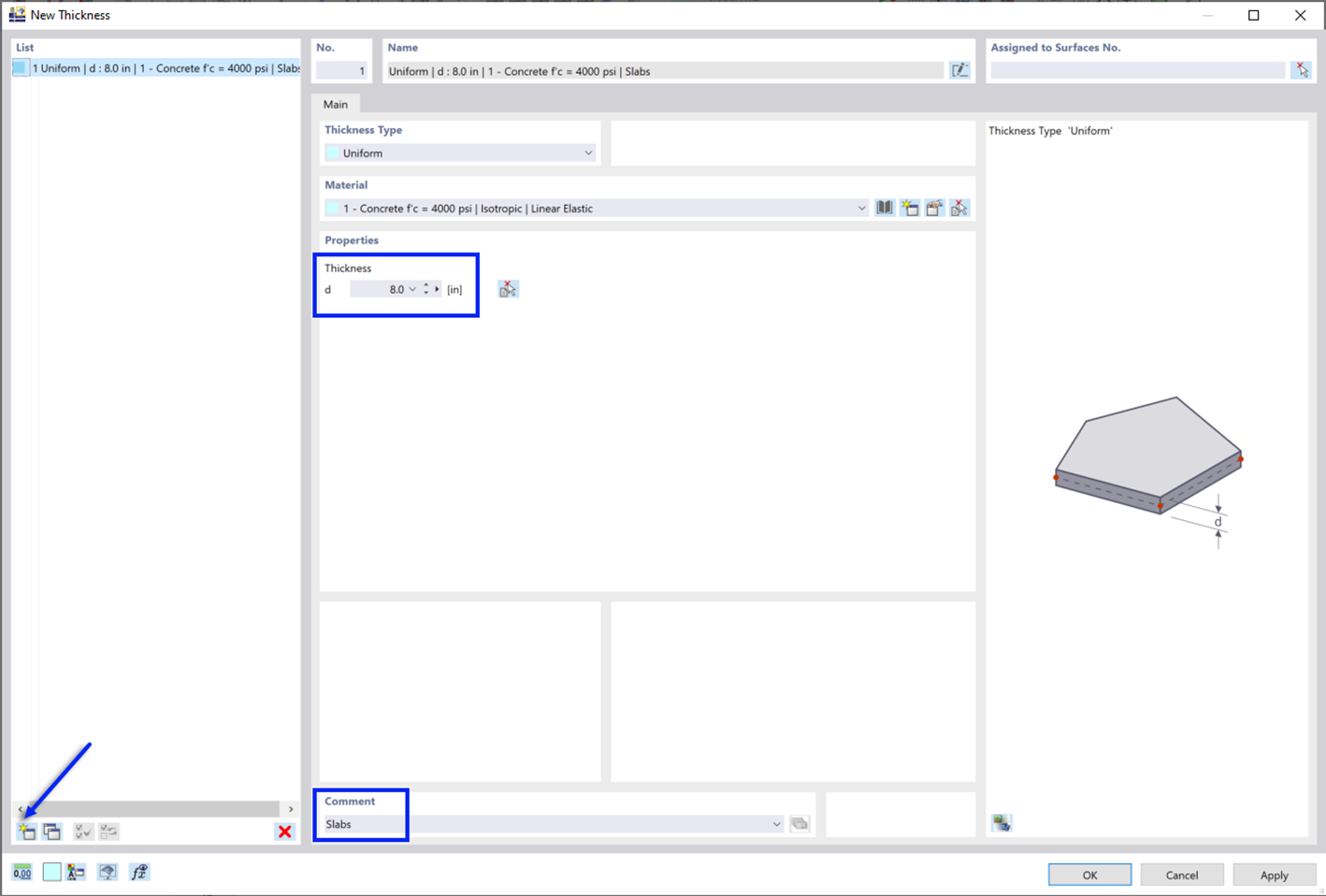 'New Thickness' dialog box