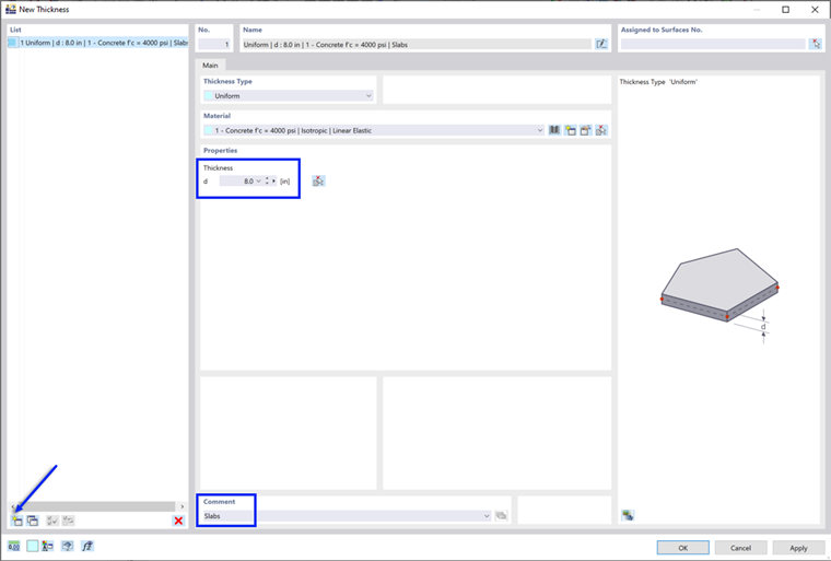 'New Thickness' dialog box