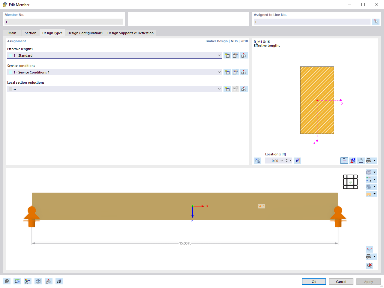 Dialog Box "Edit Member", Tab "Design Types" for Timber Design