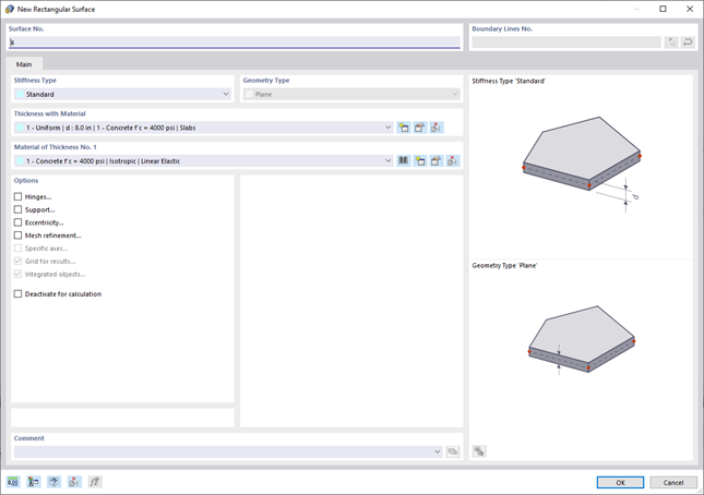 'New Rectangular Surface' dialog box
