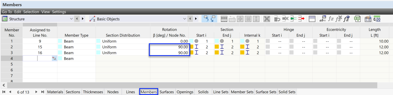 Adjusting rotation angle in 'Members' table