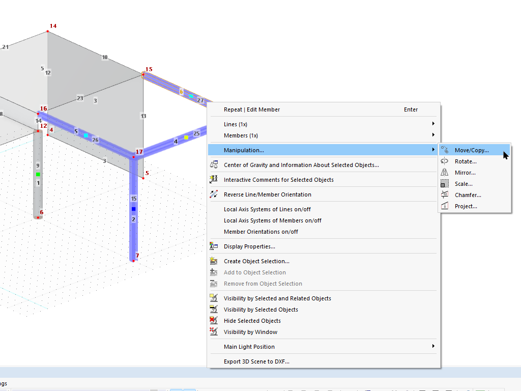 Shortcut Menu of Member