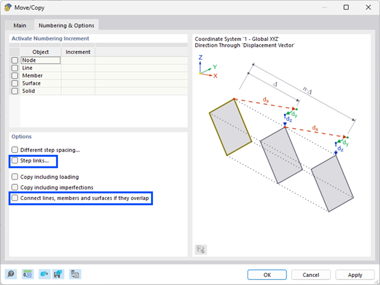 Settings for Copying Lines