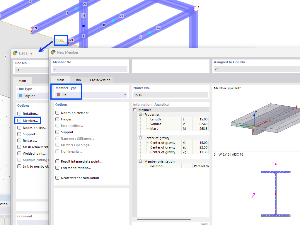 Selecting "Rib" Member Type