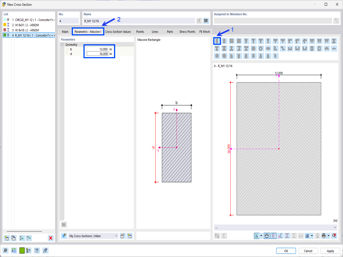 Defining Parametric Rectangular Section