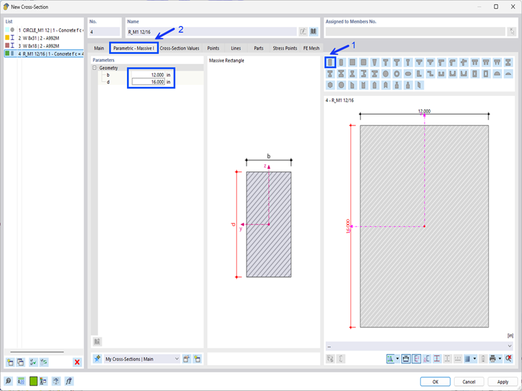Defining Parametric Rectangular Section