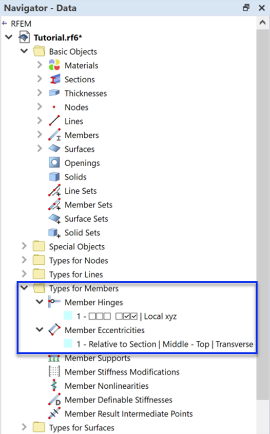 Items of "Types for Members" in Navigator