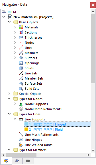 Navigator with Predefined Types of Line Supports