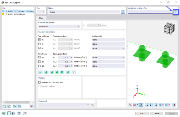 'Edit Line Support' dialog box