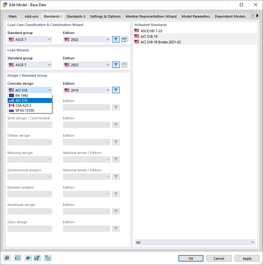 Selecting Standard for Concrete Design