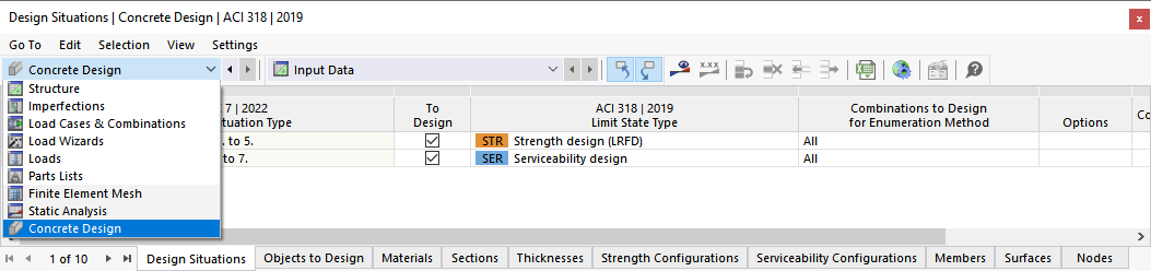 Category "Concrete Design" in Table