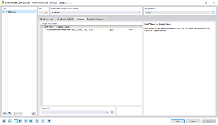 Dialog Box "Edit Ultimate Configuration", Tab "Standard Parameters"
